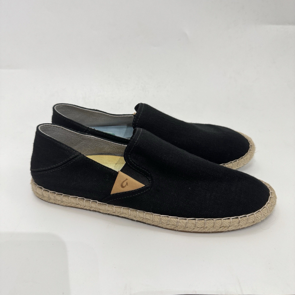 OluKai Womens Kaulu Pa'a Kapa Convertible Espadrille Flats Sz 8 Black Canvas